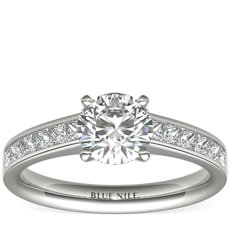 14k 白金公主方形切割槽镶钻石订婚戒指（1/2 克拉总重量）